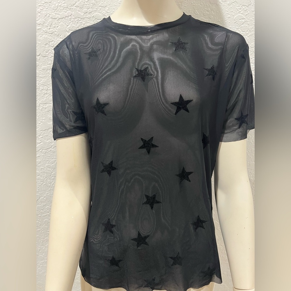 Romeo & Juliet Couture Sheer Black Star Tee